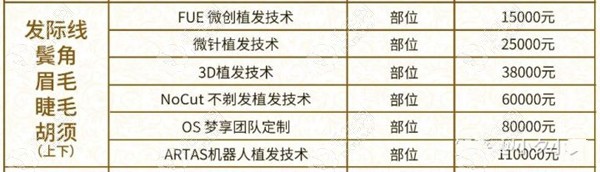 新生毛发移植价格表