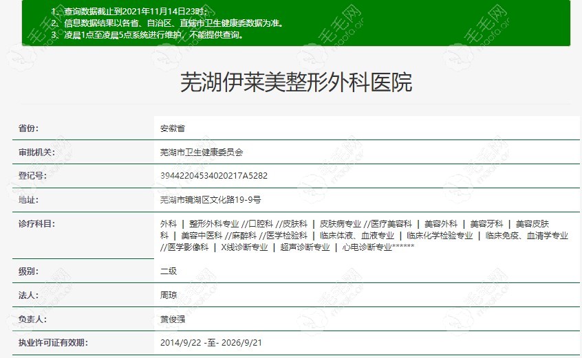 芜湖伊莱美整形医院在卫健委备案信息