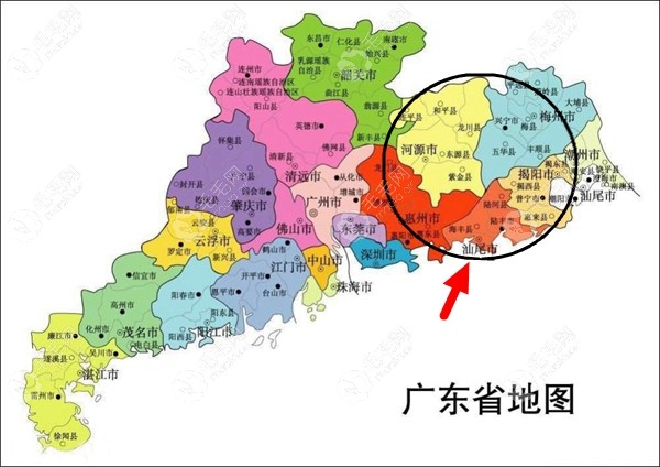 汕尾附近植发医院地理位置图