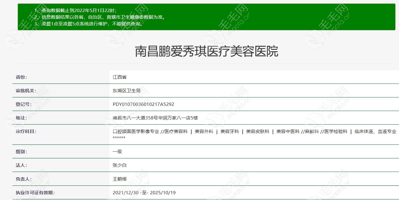 南昌鹏爱秀琪医疗美容医院资质信息