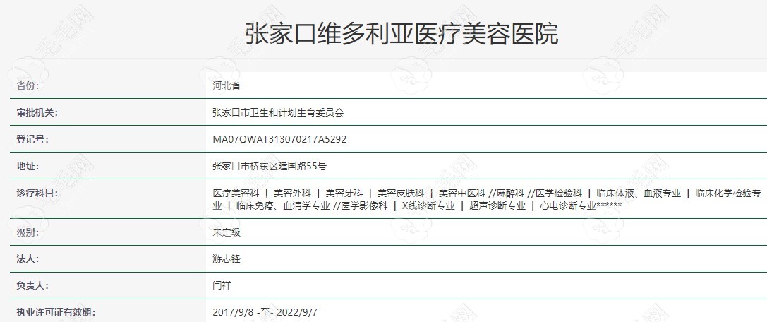 张家口维多利亚植发在卫健委官网上的备案信息