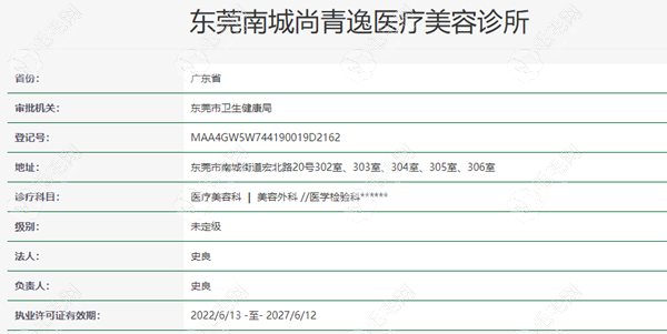 东莞尚青逸植发在卫健委上的备案信息