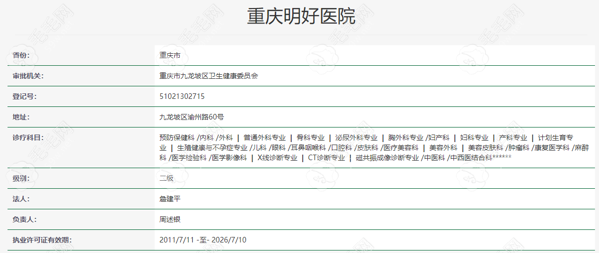 重庆明好医院是二级医院资质59w.net