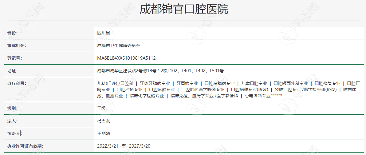 成都锦官口腔医院资质