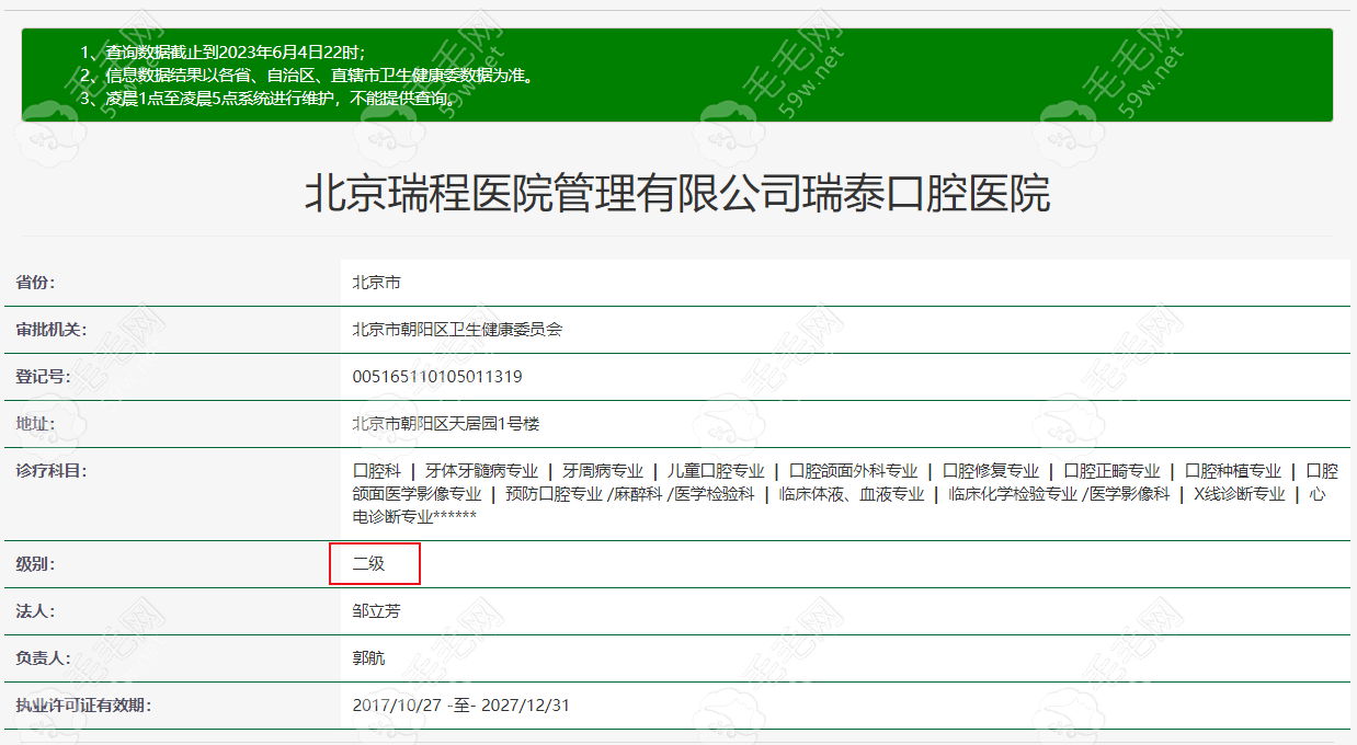 北京瑞泰口腔是几级医院？二级