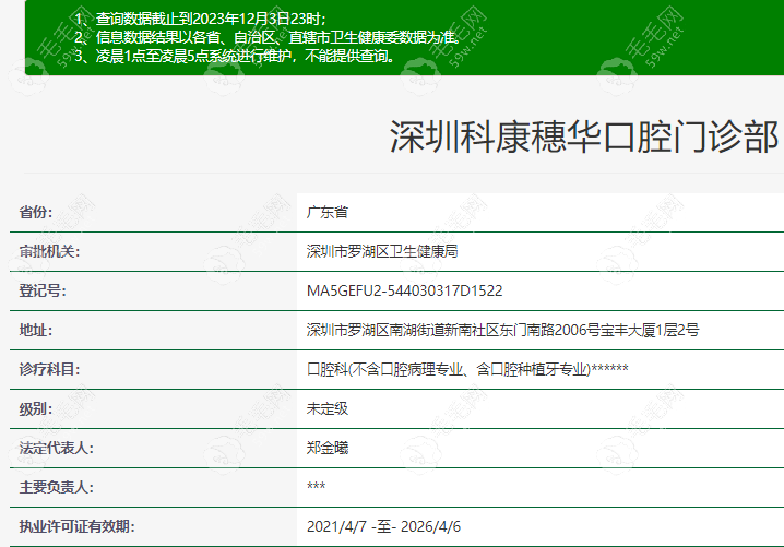 深圳科康穗华口腔门诊部资质正规