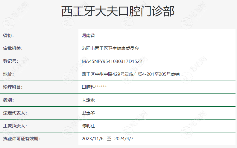 洛阳西工牙大夫口腔门诊部资质