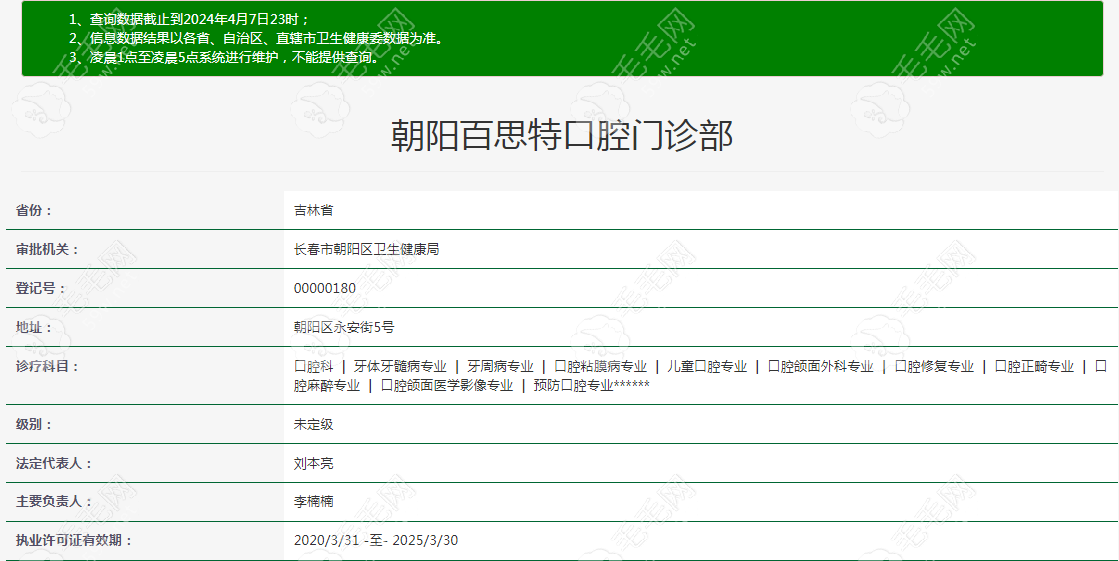 长春朝阳百思特口腔门诊部资质