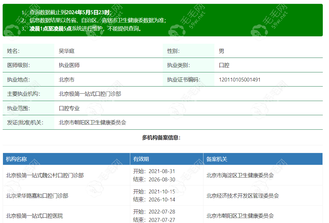 吴华庭医生坐诊牙科机构名单