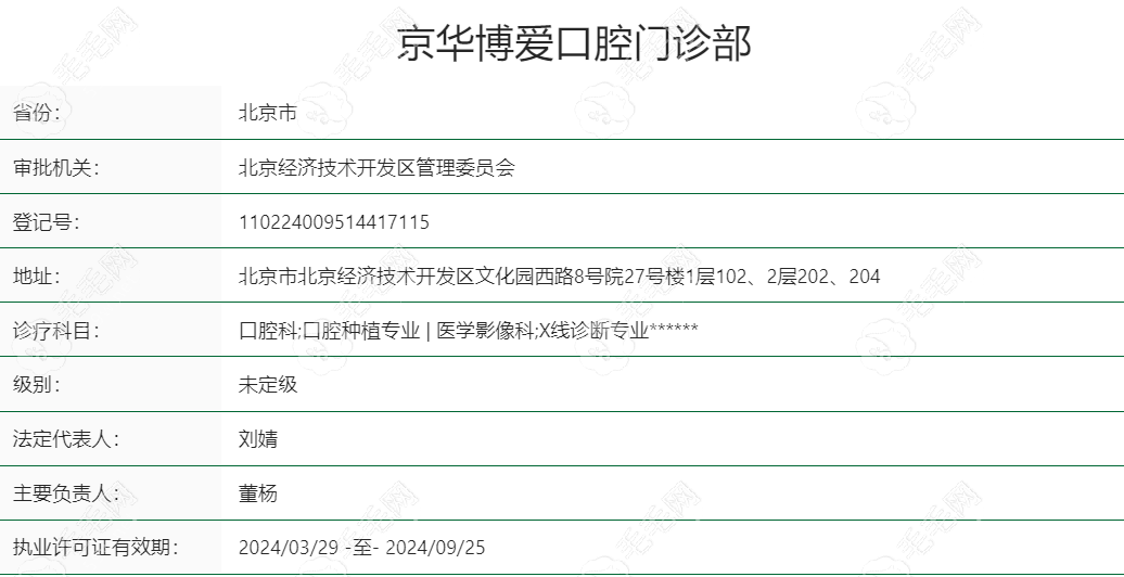 北京京仁博爱口腔亦庄总店卫健委资质认证与基本信息