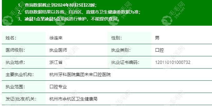 杭州牙科医院滨江总院执业医师徐连来