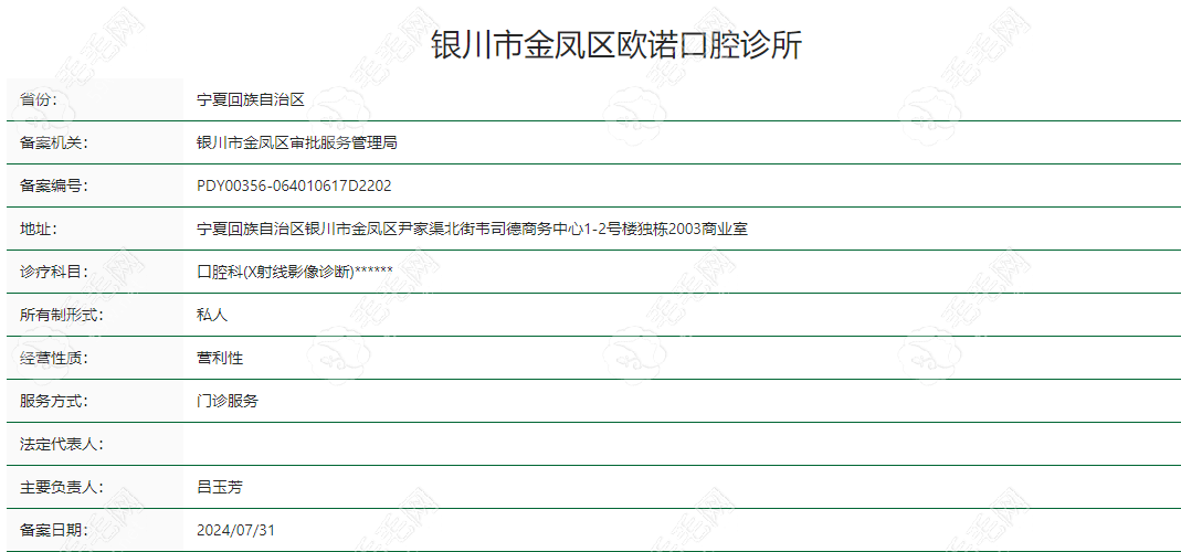 银川市金凤区欧诺口腔诊所认证截图