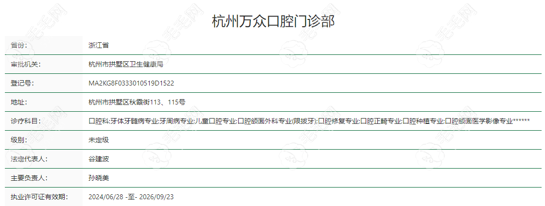 杭州万众口腔门诊部 资质认证截图
