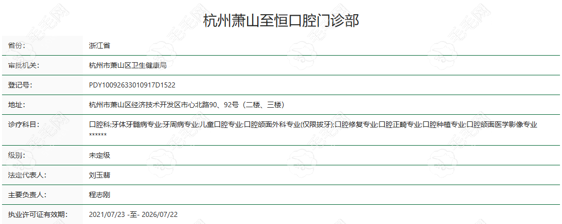 杭州萧山至恒口腔门诊部认证截图