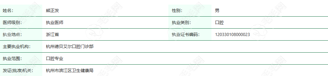 杭州德贝艾尔口腔门诊部执业医师熊正发