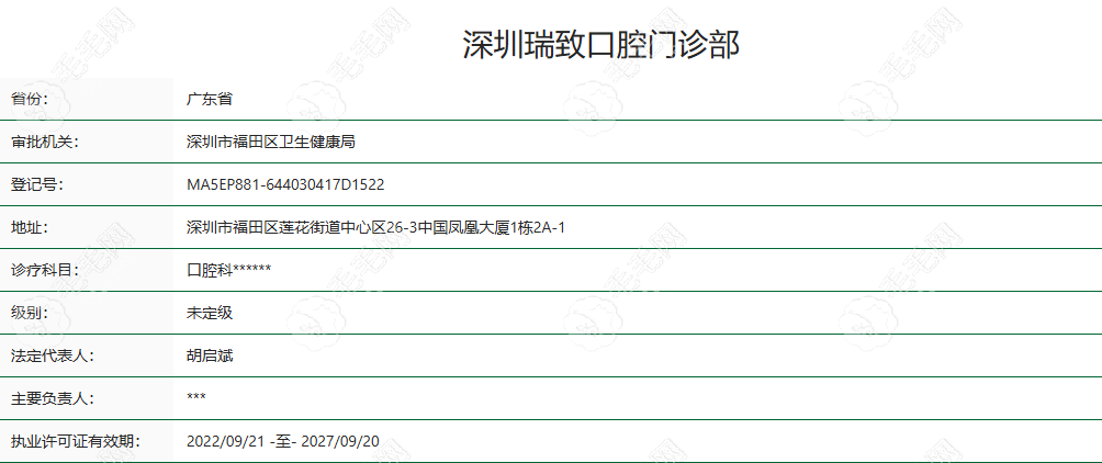 深圳瑞致口腔门诊部   资质认证截图