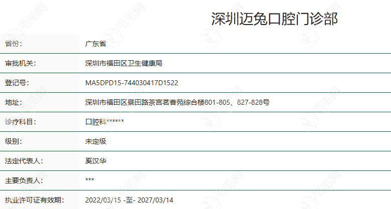 深圳迈兔口腔门诊部资质认证信息