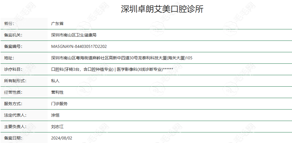 深圳卓朗艾美口腔诊所卫健委资质截图