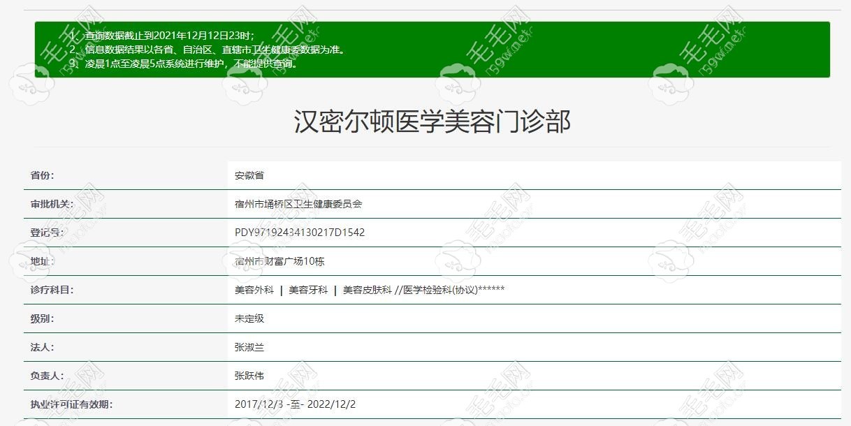宿州汉密尔顿医学美容门诊部的查询结果