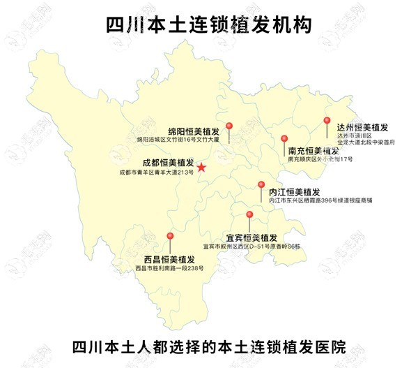 四川恒美植发连锁分院地址：
