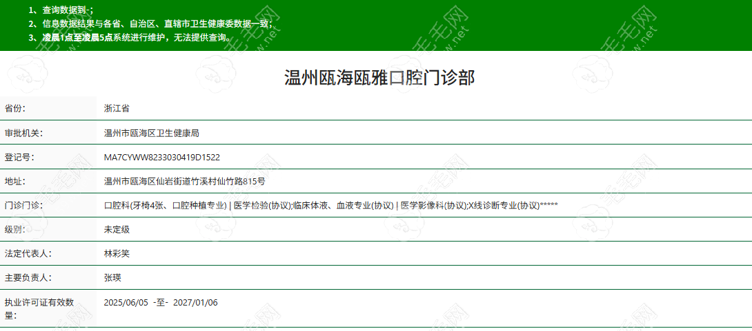 温州瓯雅口腔门诊部正规资质