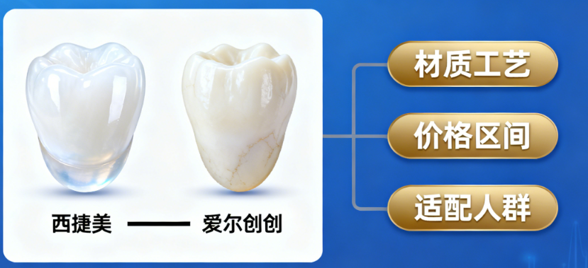 西捷美牙冠和爱尔创哪个好?从材质价格适配性多维度对比,2025选它不踩坑