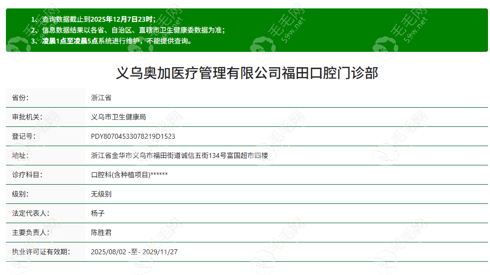 义乌奥加口腔福田门诊部资质
