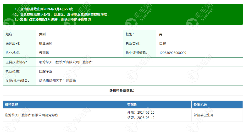 临沧擎天口腔诊所执业医师黄刚