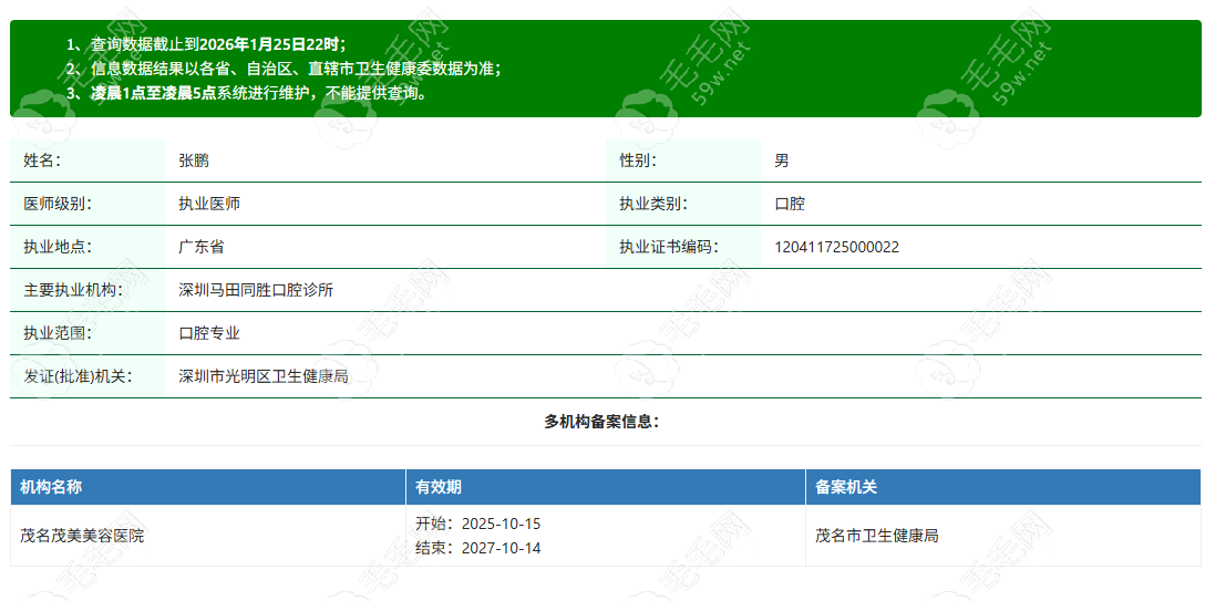 深圳马田同胜口腔诊所执业医师张鹏
