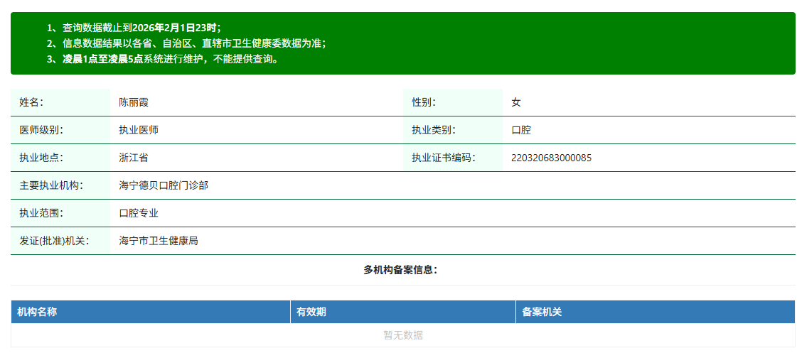 陈丽霞医生资质