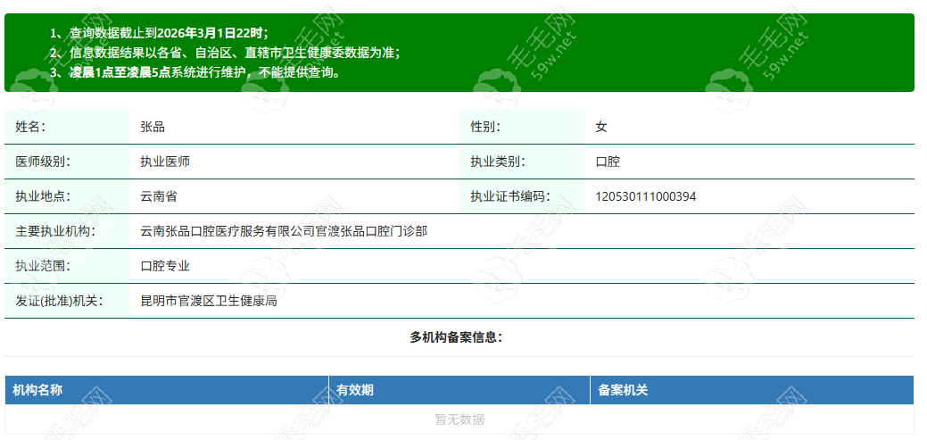 昆明张品口腔门诊部执业医师张品