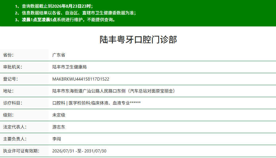 汕尾陆丰粤牙口腔门诊部