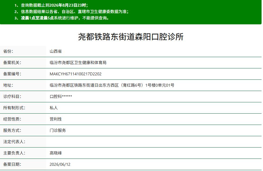 临汾尧都铁路东街道森阳口腔诊所