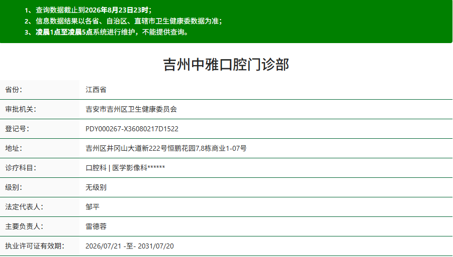 吉州中雅口腔门诊部资质